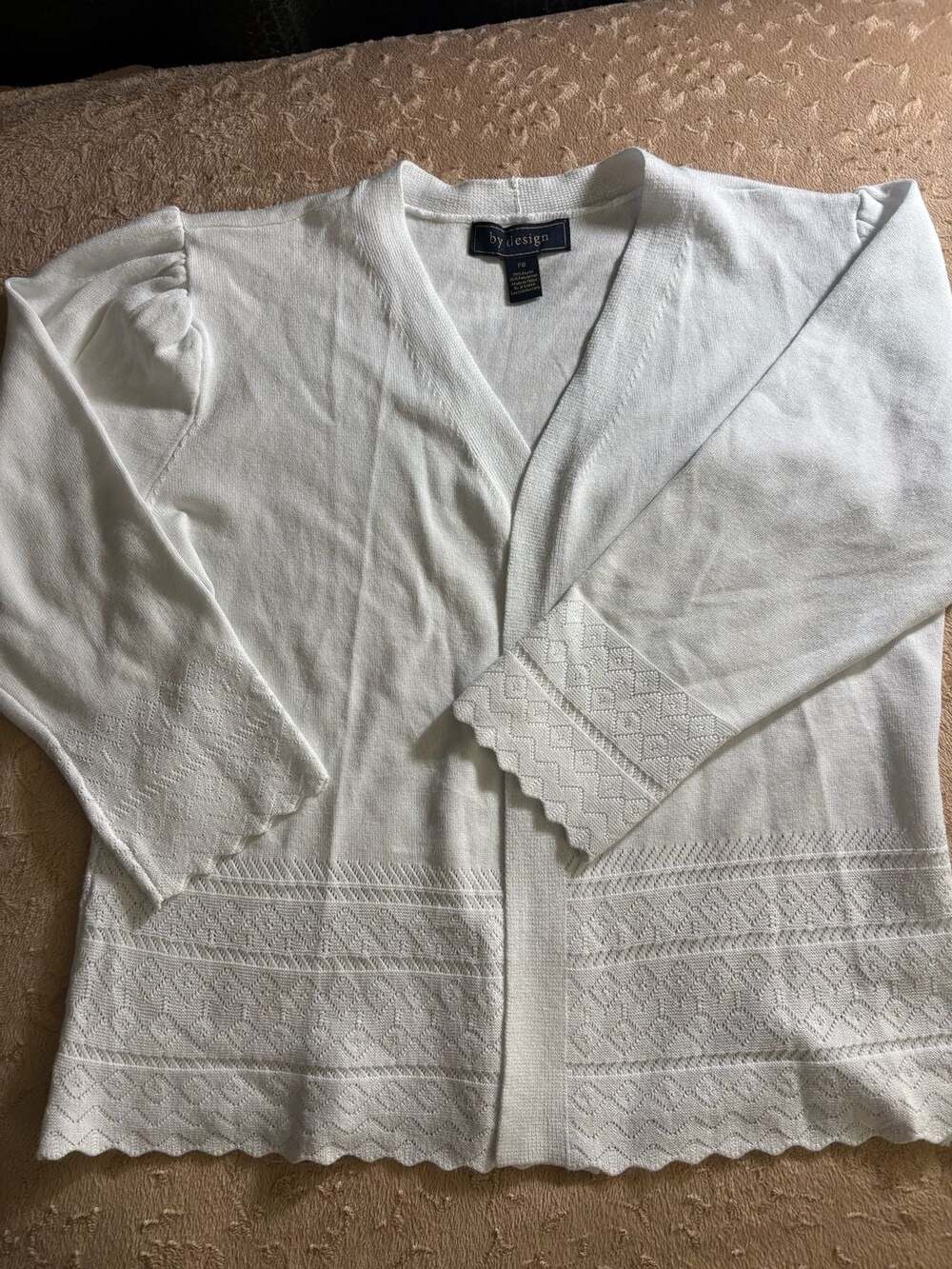 By Design Women's White Open Front Pointelle Knit Cardigan Sweater PM